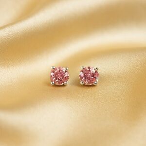 Swarovski Crystal Element - Stlg Silver Overlay Pink Stone "Tiny" Stud Earrings